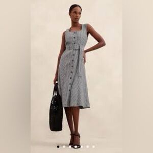 Banana Republic Linen  Gray Buttoned Peplum Midi Dress